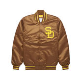San Diego Padres heritage satin jacket brown gold front view, JacketnJoint