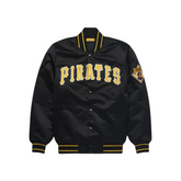 Pittsburgh Pirates Black Satin Bomber Jacket front view, JacketnJoint