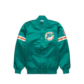 Miami Dolphins retro satin bomber jacket front view, JacketnJoint