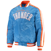 Official NBA Oklahoma City Thunder satin jacket front view, JacketnJoint