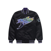 Tampa Bay Devil Rays Black Satin Bomber Jacket Front View, JacketnJoint