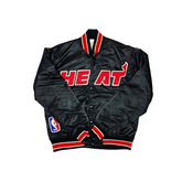 Miami Heat heritage satin jacket official NBA fanwear front view, JacketnJoint