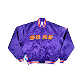 Phoenix Suns purple satin varsity jacket front view, JacketnJoint