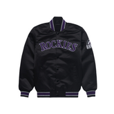 Colorado Rockies baseball fanwear satin jacket front view, JacketnJoint