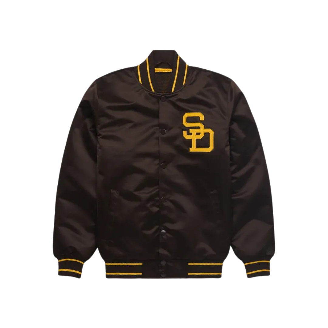 San Diego Padres Brown Satin Bomber Jacket Front View, JacketnJoint