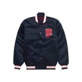 Minnesota Twins Navy Satin Bomber Jacket front view, JacketnJoint