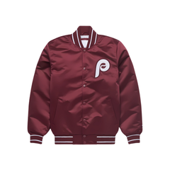 Philadelphia Phillies classic satin bomber jacket red white front view, JacketnJoint