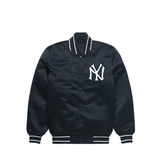 New York Yankees satin bomber jacket front view with logo – MLB fan wear JacketnJoint
