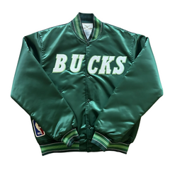 Milwaukee Bucks Victory Satin Jacket green cream NBA fan gear, JacketnJoint