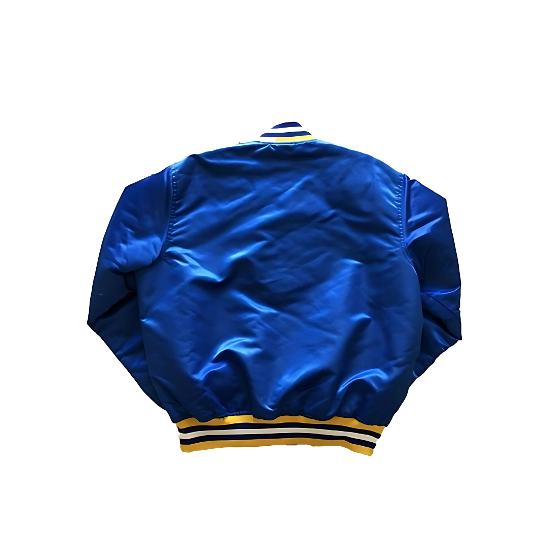 Golden State Warriors NBA varsity style satin jacket back view, JacketnJoint