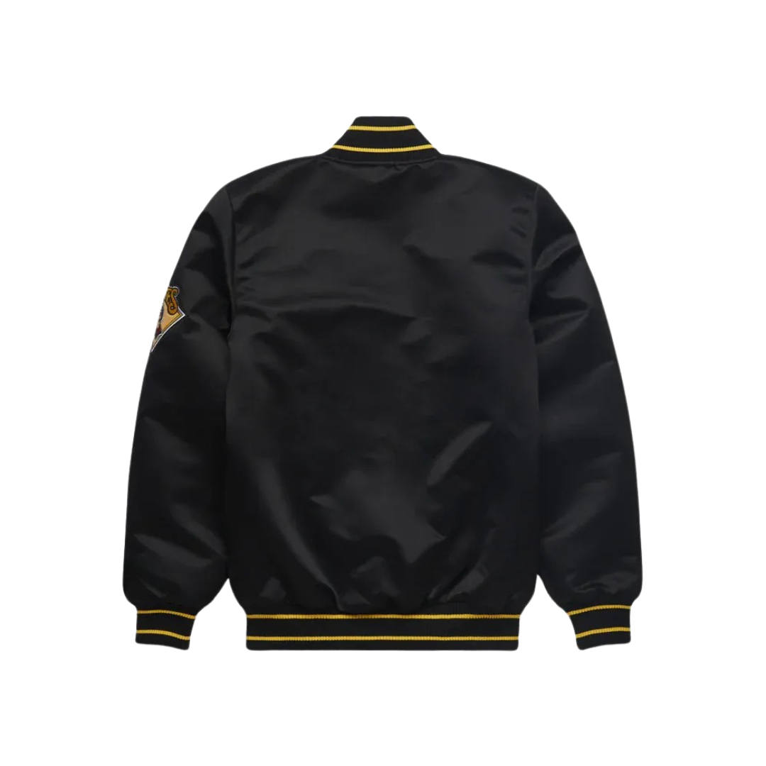 Pittsburgh Pirates Black Satin Bomber Jacket back view, JacketnJoint
