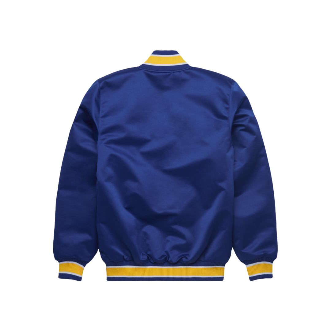 Milwaukee Brewers Navy Satin Bomber Jacket back view, JacketnJoint
