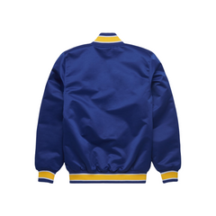 Milwaukee Brewers Navy Satin Bomber Jacket back view, JacketnJoint