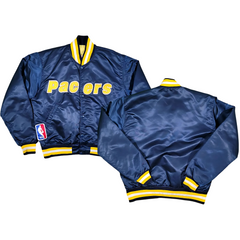 Pacers navy satin bomber jacket with embroidered logo, JacketnJoint