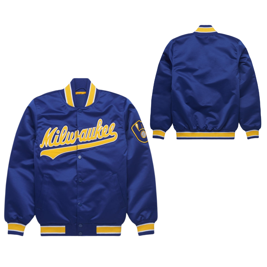 Classic Milwaukee Brewers fanwear satin bomber jacket, JacketnJoint