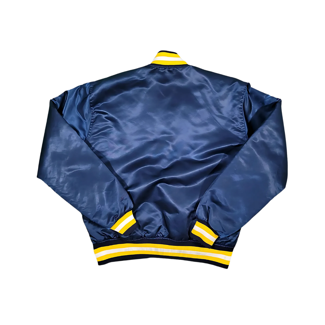 Pacers navy satin bomber jacket back view, JacketnJoint