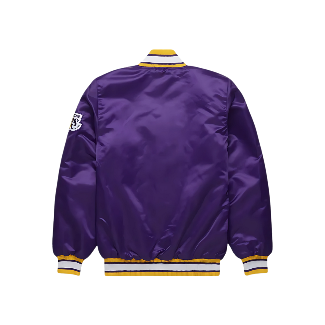 Lakers NBA satin varsity jacket purple and gold back view, JacketnJoint