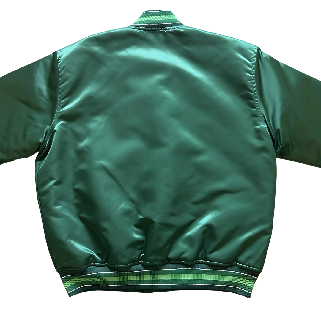 Milwaukee Bucks Victory Satin Jacket green cream NBA fan gear back view, JacketnJoint