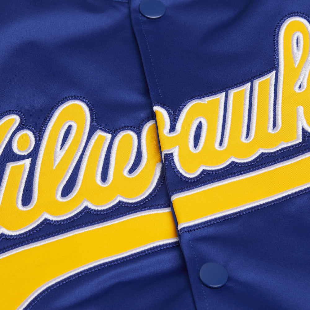 Official MLB Milwaukee Brewers satin jacket with logo, JacketnJoint