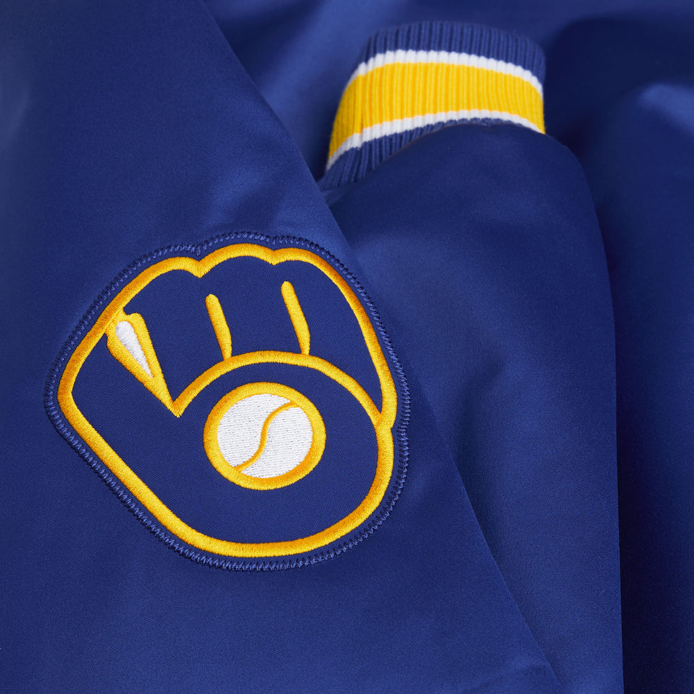 Milwaukee Brewers Navy Satin Bomber Jacket, JacketnJoint