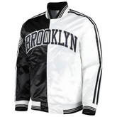 Brooklyn Nets Nights Edition satin jacket official NBA gear front view, JacketnJoint