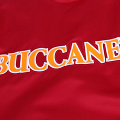 Official Buccaneers NFL Bomber Jacket in Red Satin embroidered logo, JacketnJoint