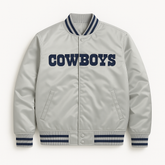 Dallas Cowboys old silver retro NFL jacket front view, JacketnJoint