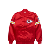 Kansas City Chiefs red satin NFL legacy jacket front view, JacketnJoint