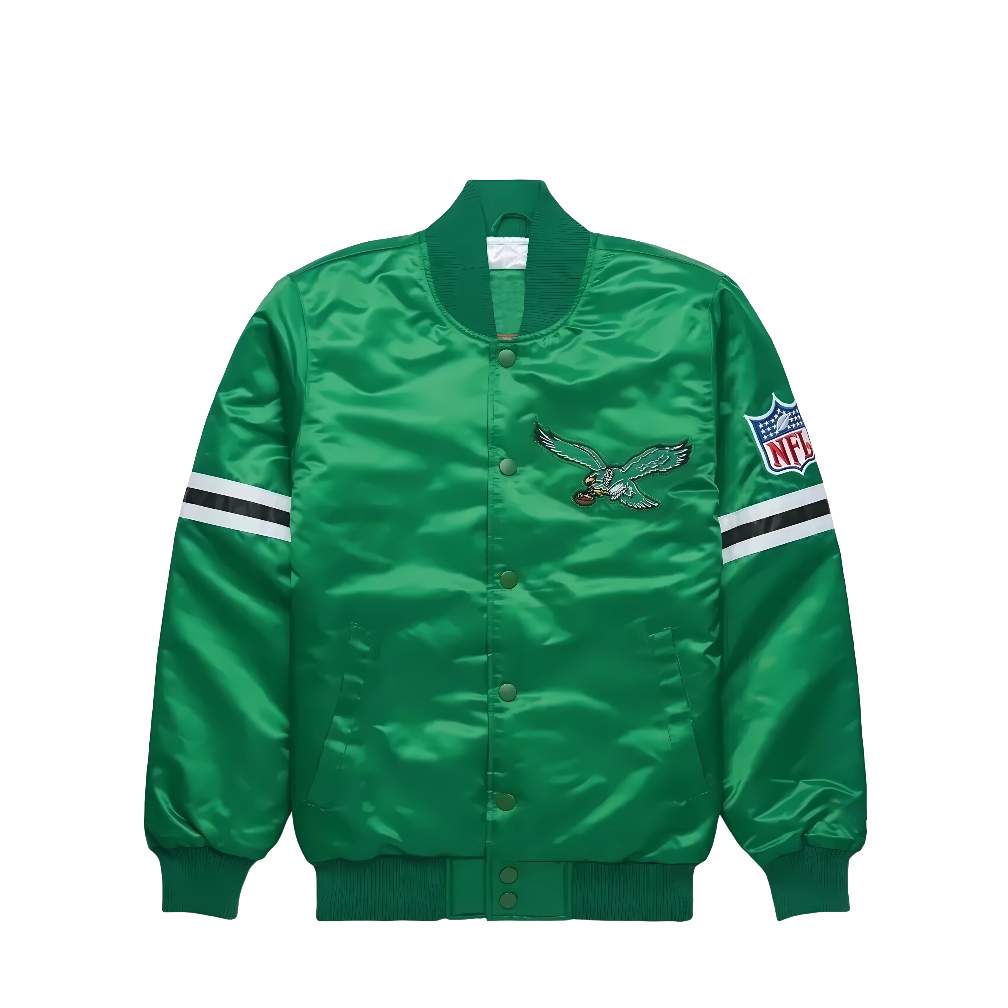 Philadelphia Eagles Green Satin NFL Varsity Jacket | JacketnJoint Philadelphia Eagles Green Satin NFL Varsity Jacket | JacketnJoint