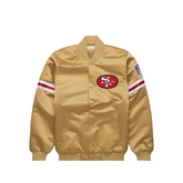 San Francisco 49ers scarlet satin NFL jacket front view, JacketnJoint