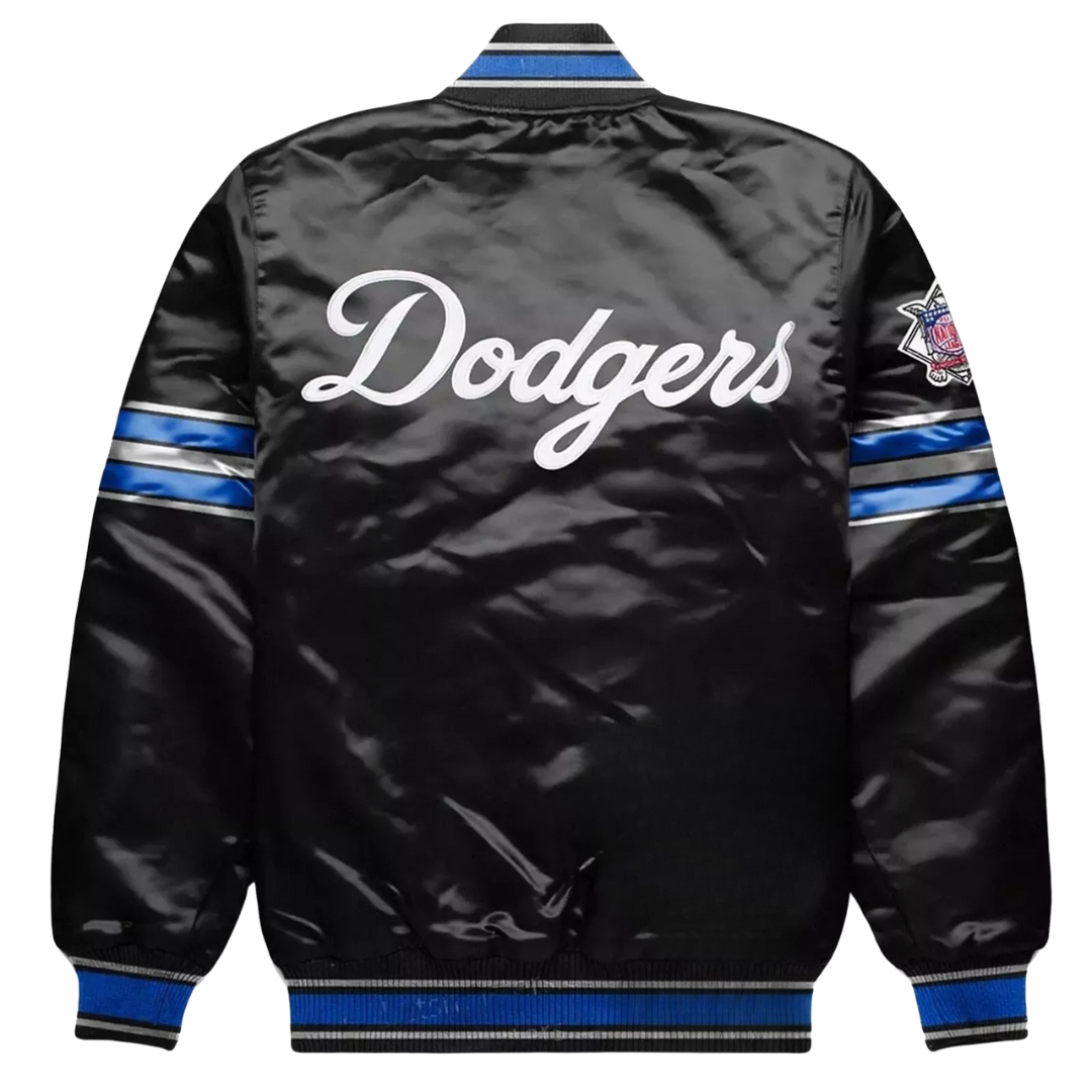 LA Dodgers blue satin jacket back view official MLB fanwear