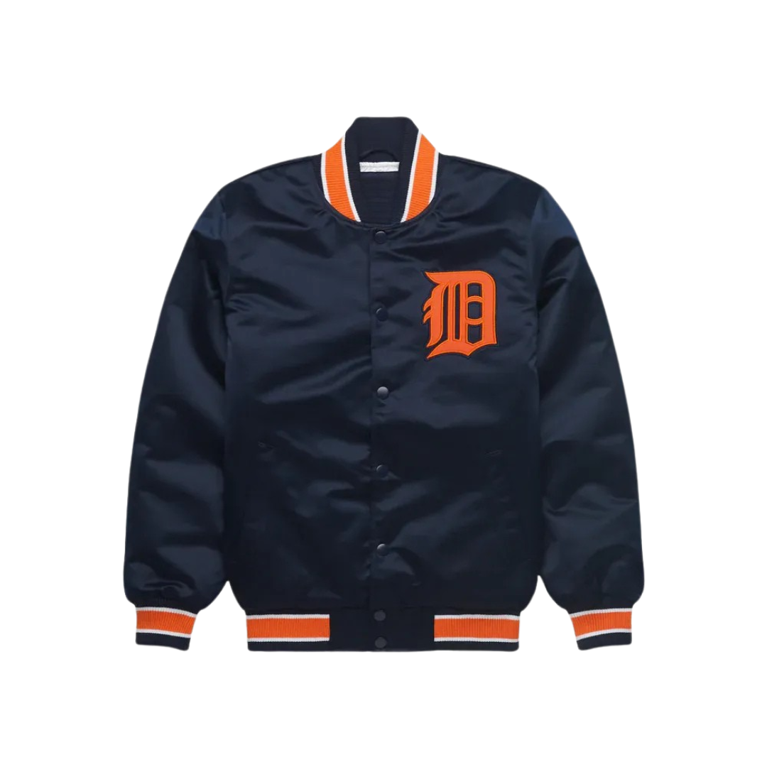 Official MLB Detroit Tigers satin jacket front view, JacketnJoint