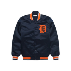 Official MLB Detroit Tigers satin jacket front view, JacketnJoint