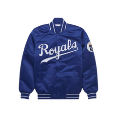 Kansas City Royals Heritage Satin Bomber Jacket front view, JacketnJoint