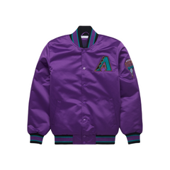 Arizona Diamondbacks satin varsity bomber jacket front view, JacketnJoint