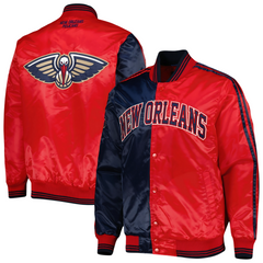 NBA New Orleans Pelicans retro satin jacket front view, JacketnJoint