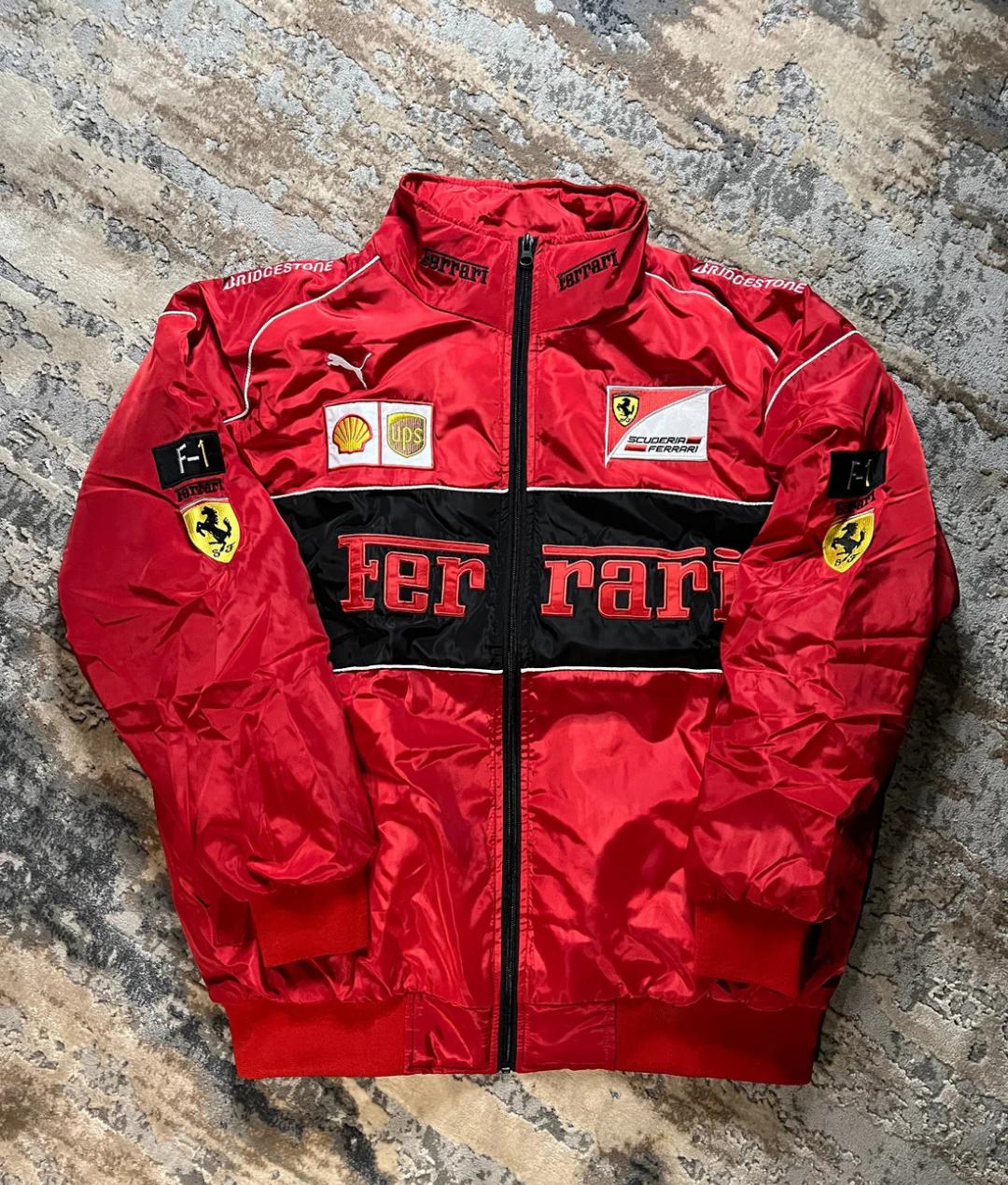 Vintage Red Ferrari Inspired Racing Bomber Jacket