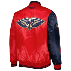 NBA New Orleans Pelicans retro satin jacket back view, JacketnJoint