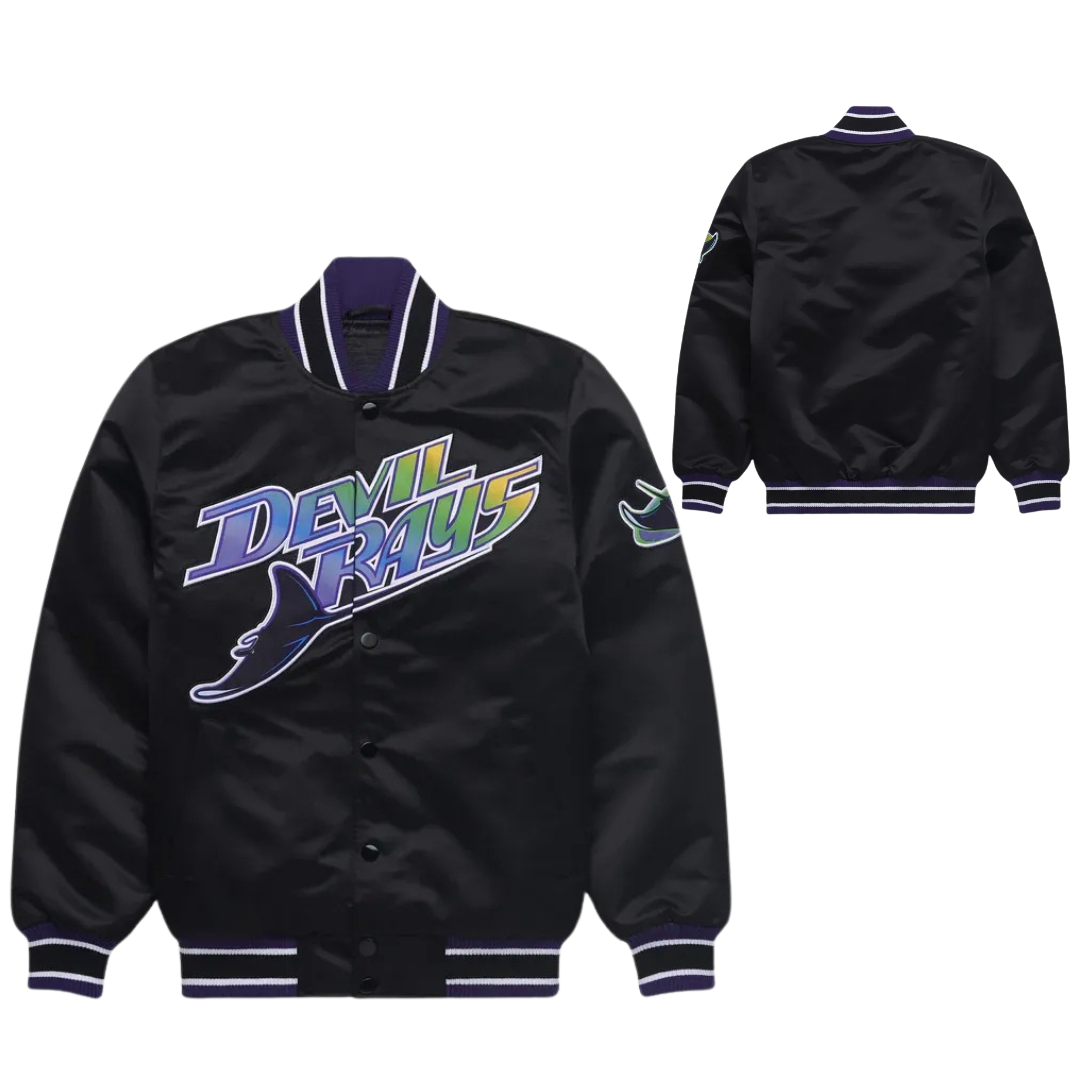Tampa Bay Devil Rays Black Satin Bomber Jacket, JacketnJoint