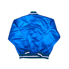 Timberwolves satin bomber jacket with team logo back view, JacketnJoint
