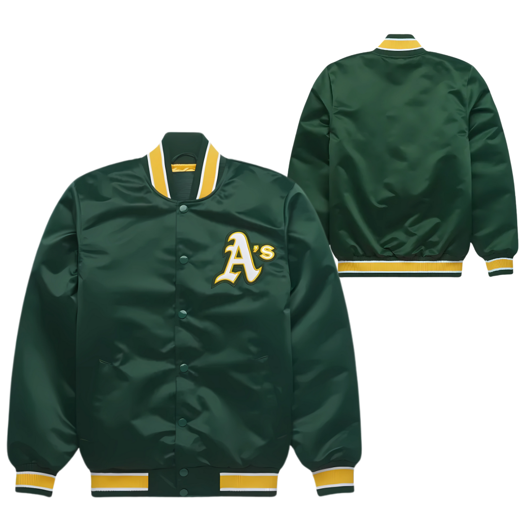 Retro Oakland Athletics satin bomber fanwear jacket, JacketnJoint