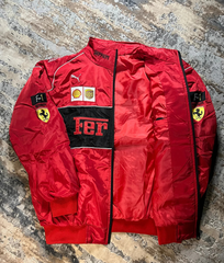 Vintage Red Ferrari Inspired Racing Bomber Jacket