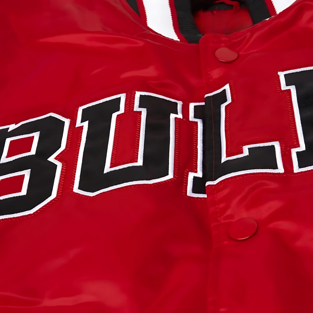 Chicago Bulls varsity satin basketball jacket logo, JacketnJoint