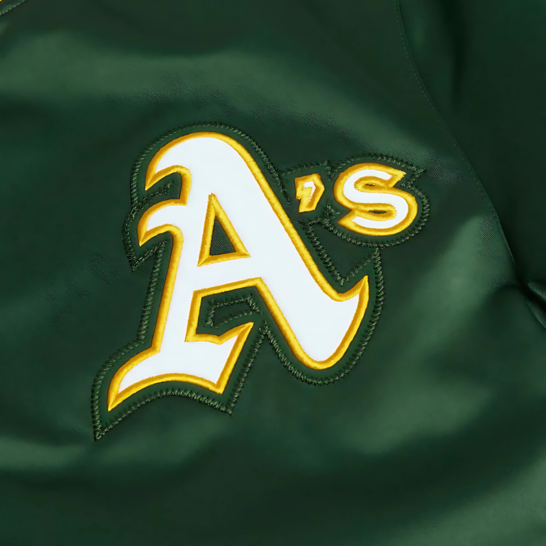 Official MLB Oakland Athletics satin jacket with team logo, JacketnJoint