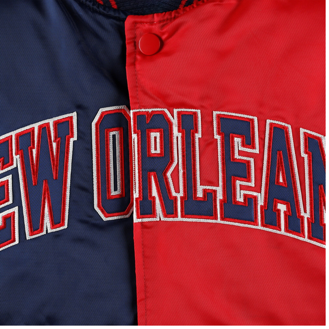 Pelicans satin bomber jacket with embroidered embroidered team logo, JacketnJoint
