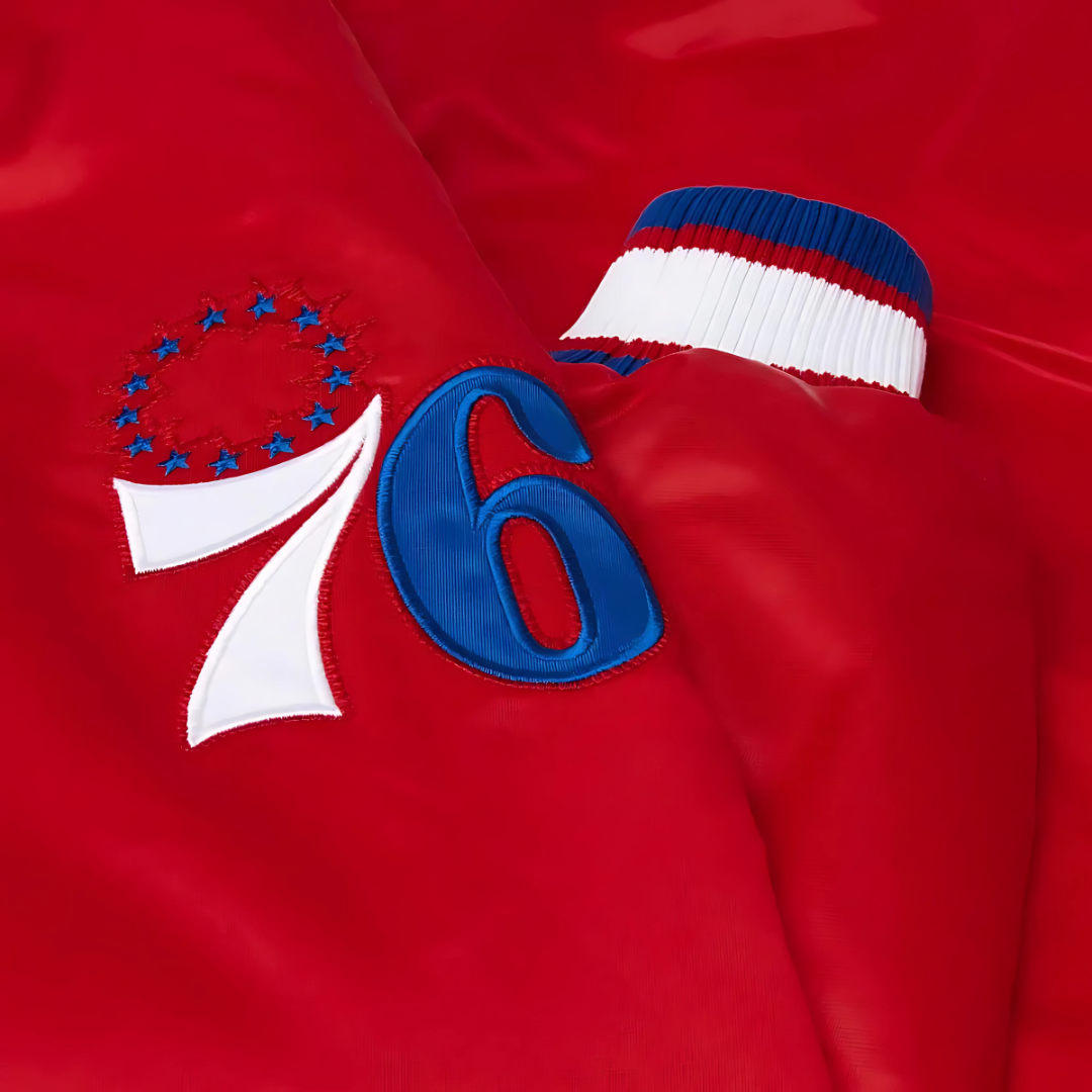 Philadelphia 76ers fanwear satin bomber jacket edition, JacketnJoint