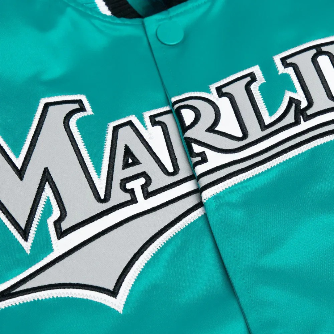  MLB Miami Marlins satin bomber jacket with logo, JacketnJoint