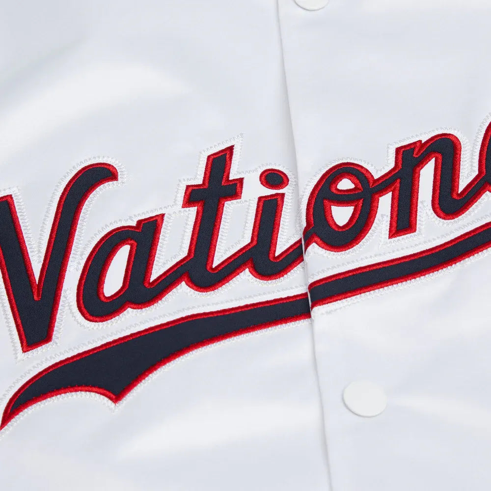 Washington Nationals white varsity satin jacket embroidered logo, JacketnJoint