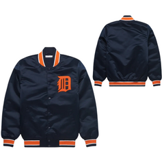 Detroit Tigers navy satin bomber jacket with orange logo, JacketnJoint
