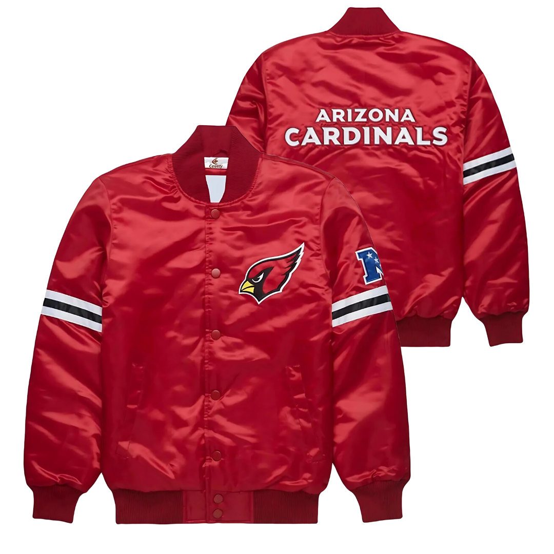Official Arizona Cardinals red satin bomber jacket, JacketnJoint